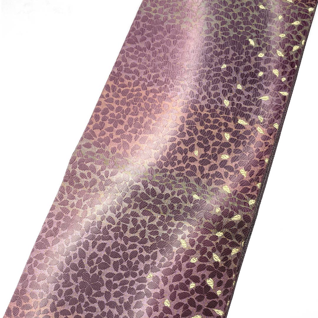 袋帯 半色(はしたいろ) 桜 花びら 金華山織 帯丈440cm 正絹 Sランク 六通 セミフォーマル 紫系 1123007542320