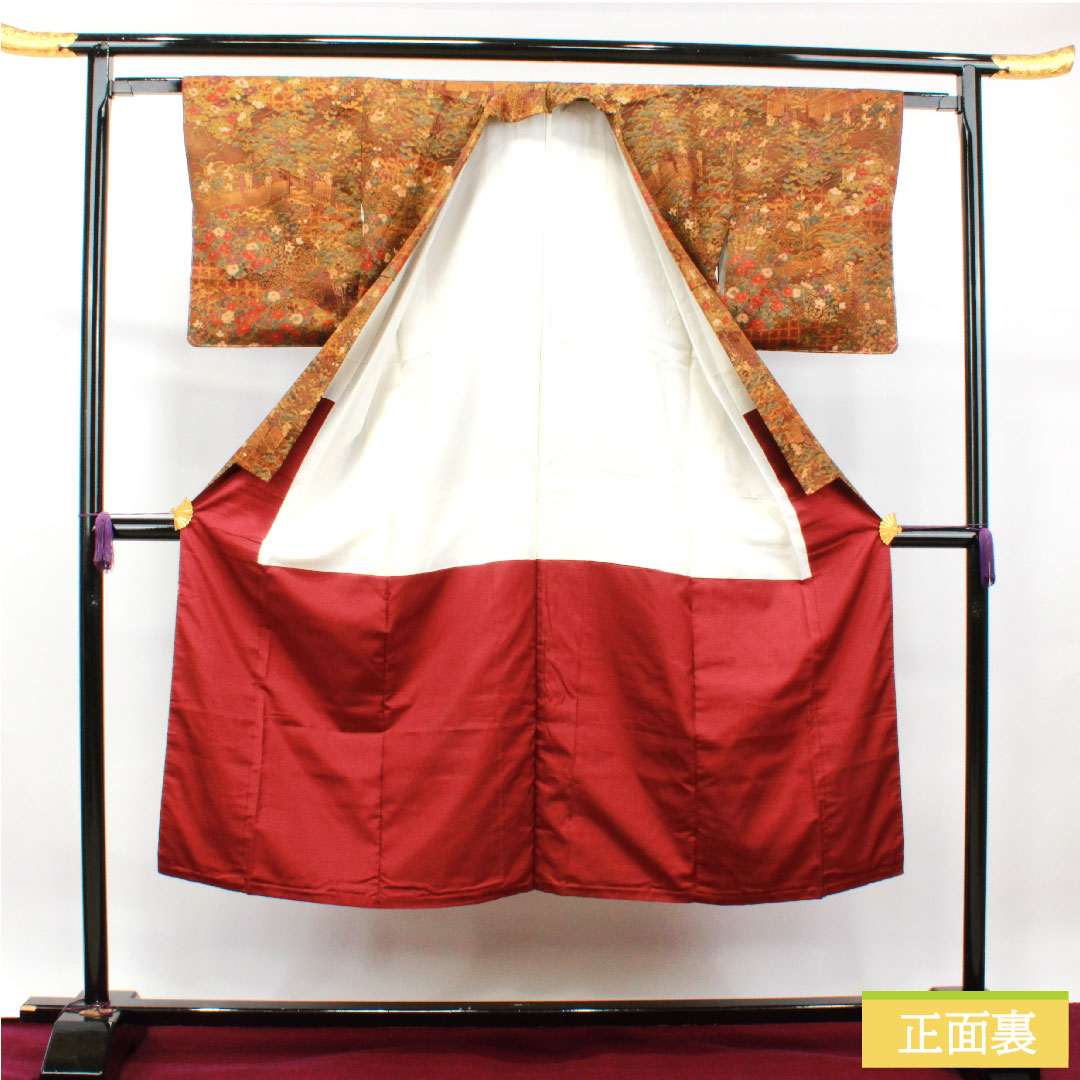 Komon, pure silk, length 140cm, sleeve length 60.5cm, lined, dark brown, floral pattern, basting thread included, unused, S rank, brown, 1115003732114