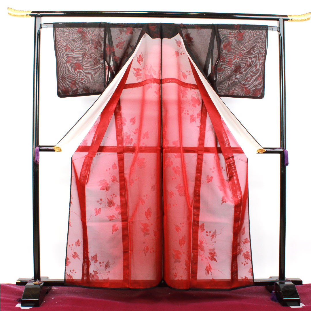 Summer item, pure silk, plain color, length 160.5cm, sleeve length 65cm, ivy, gauze, S rank, red, 1132001142412