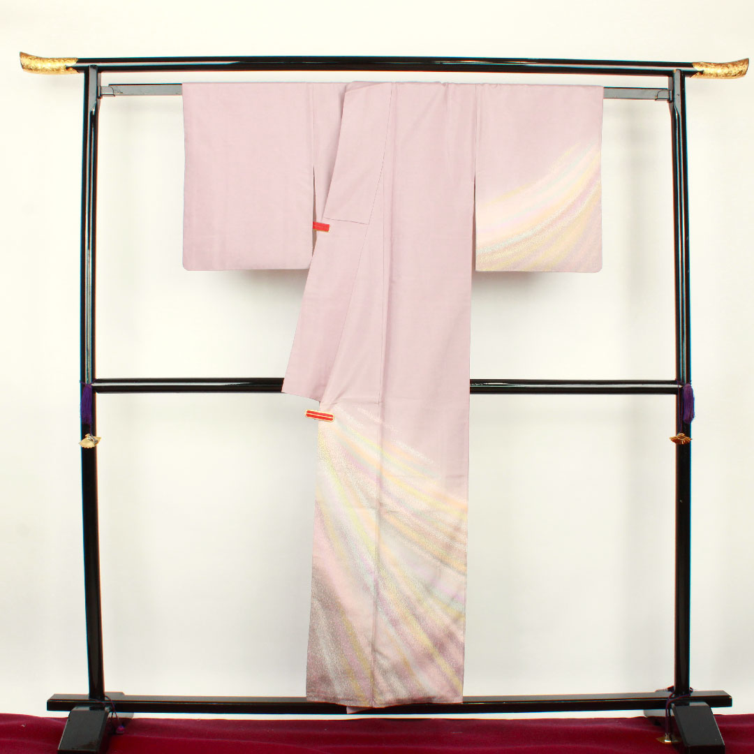 訪問着 袷 身丈153cm 裄丈63cm 葡萄色 牛首紬 白山工房 おぼろ染 正絹 Aランク 紫系 1112001813220