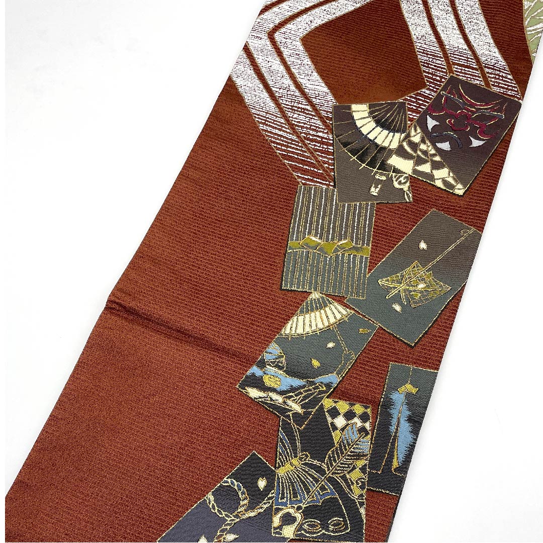 袋帯 職人七人衆 隈取 市松 河瀬満織物 帯丈452cm 正絹 Aランク 六通 カジュアル グラデーション系 1123006843499