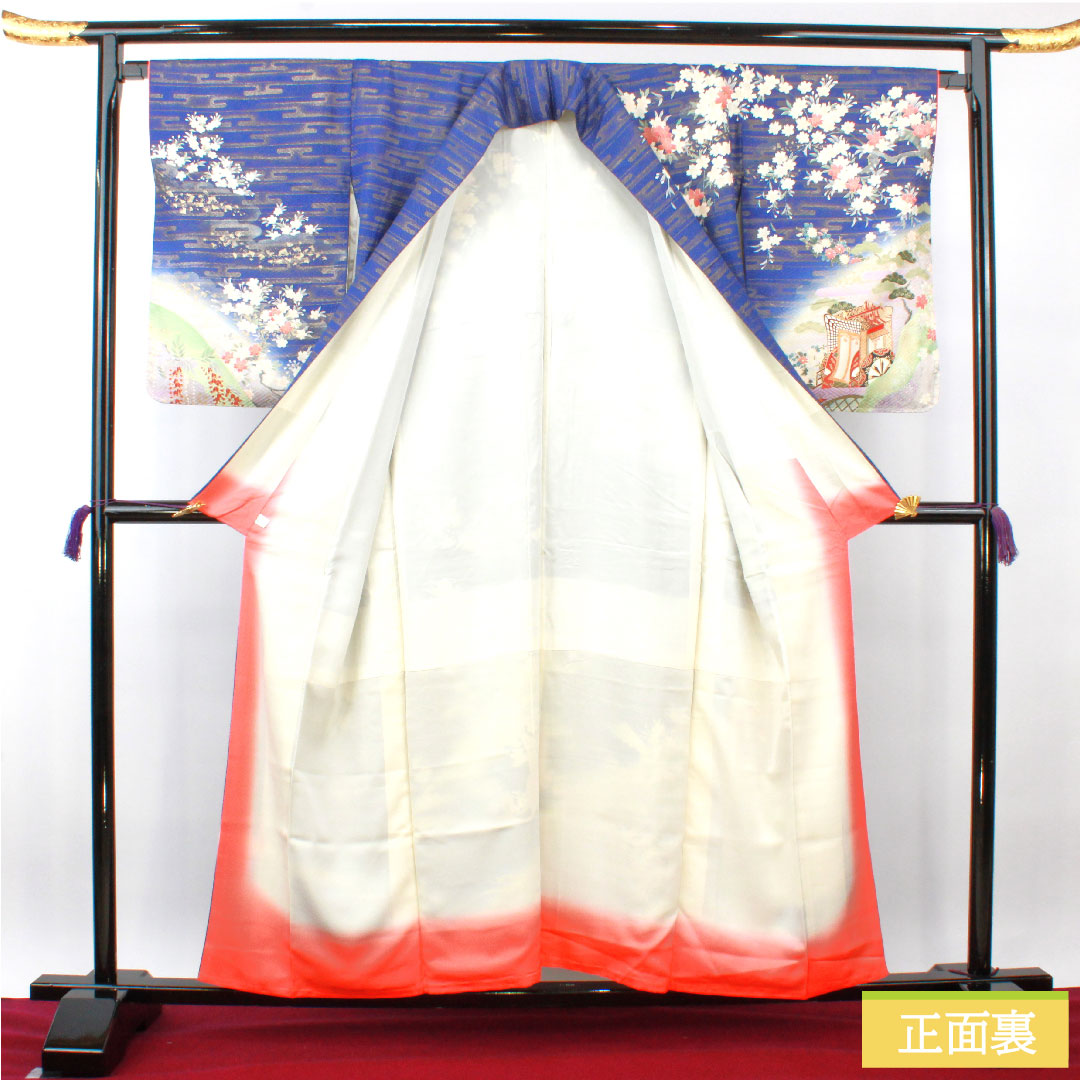 訪問着 正絹 袷 身丈156cm 裄丈66.5cm 瑠璃色 京友禅 吉祥文様 Sランク 紺系 1112003742318