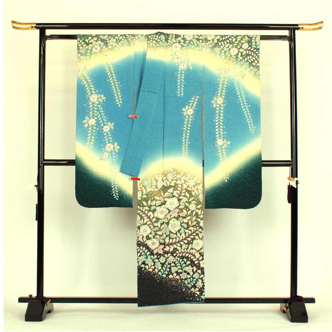 振袖 身丈156cm 裄丈63cm 袷 辻ヶ花 桐屋翠山工房謹製 正絹 Sランク 青系 1113000442317