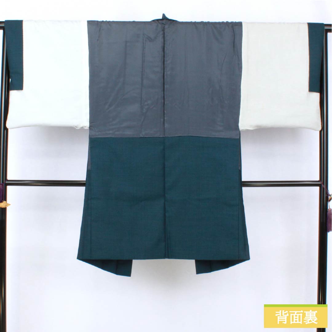 Men's wool kimono, B-rank, length 99cm, sleeve length 67cm, Noshime Hanairo (flower-patterned wrapping), blue wool, product number 1119001434117