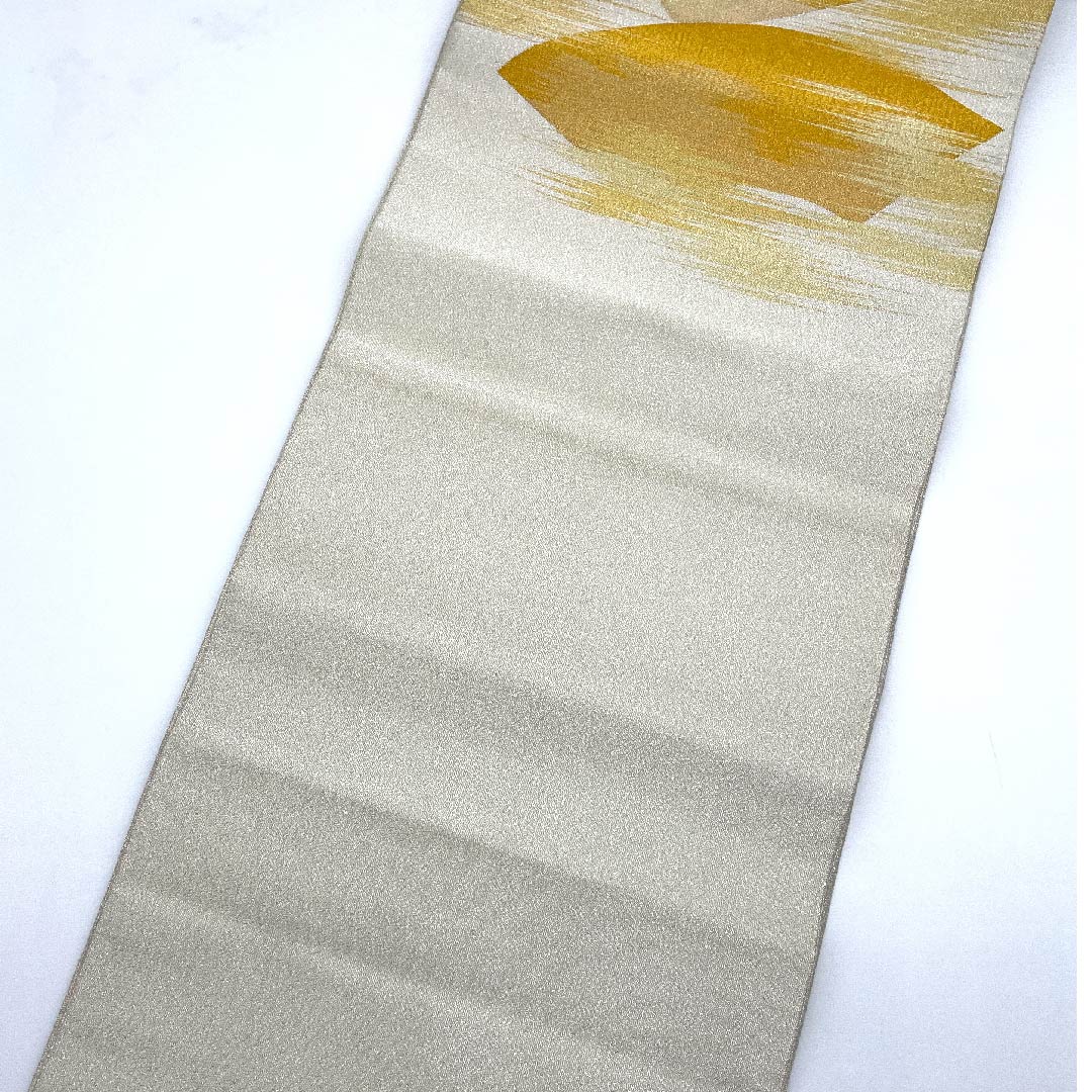 Silver-colored Fukuro Obi, Fan-shaped, Length 414cm, Pure Silk, S-Rank, Pointed Pattern, Formal, Silver-colored, 1123008082322