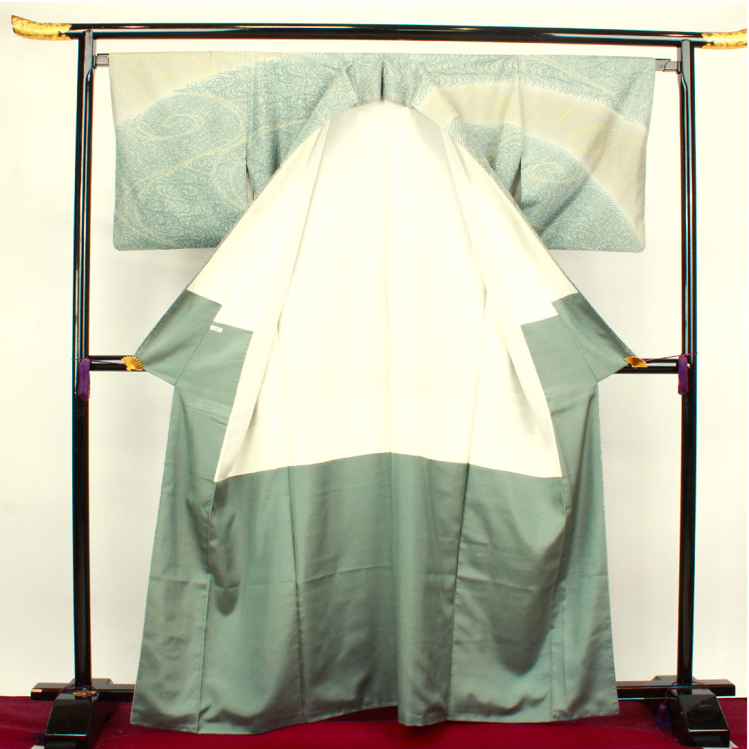 Homongi, lined, length 164cm, sleeve length 66cm, pongee fabric, wave pattern, pure silk, A rank, gradation style, 1112002743499