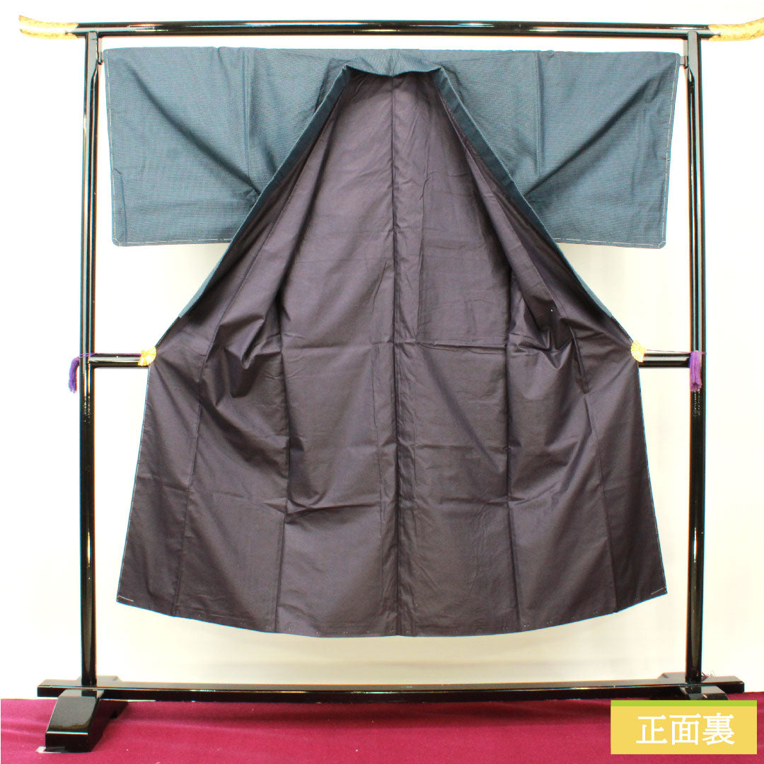 男物 正絹 身丈145cm 裄丈70.5cm 大島紬 亀甲模様 しつけ糸付き 未使用品 Sランク 袷 紺系 1119000792418
