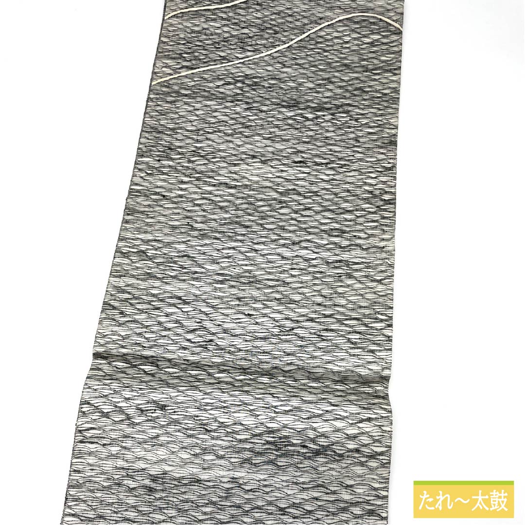 袋帯 正絹 生成り色(きなりいろ) 櫛織 抽象模様 帯丈444cm Aランク ポイント柄 カジュアル モノトーン 1123012343327