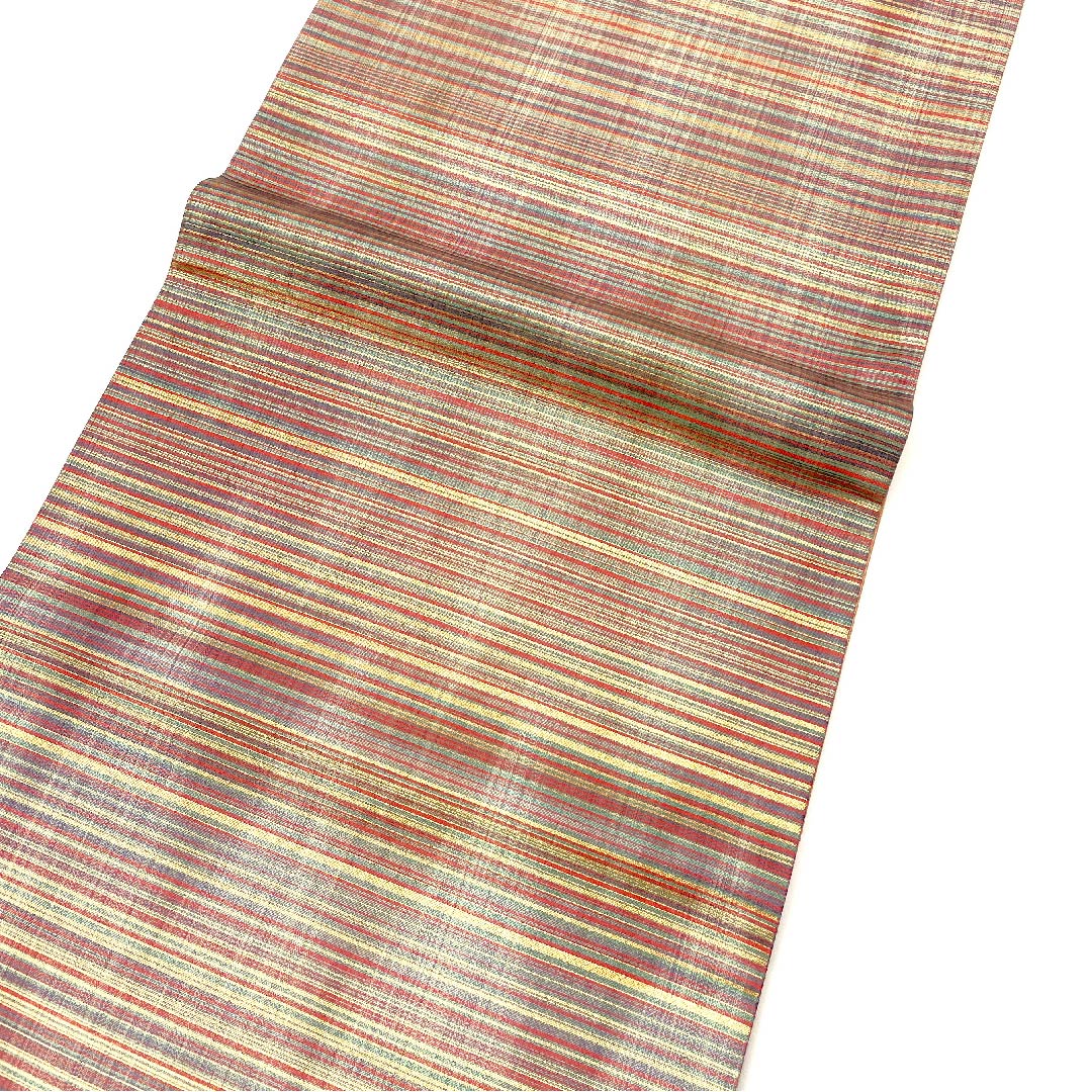 袋帯 引箔 縞 帯丈430cm 正絹 Aランク 六通 セミフォーマル グラデーション系 1123002973399