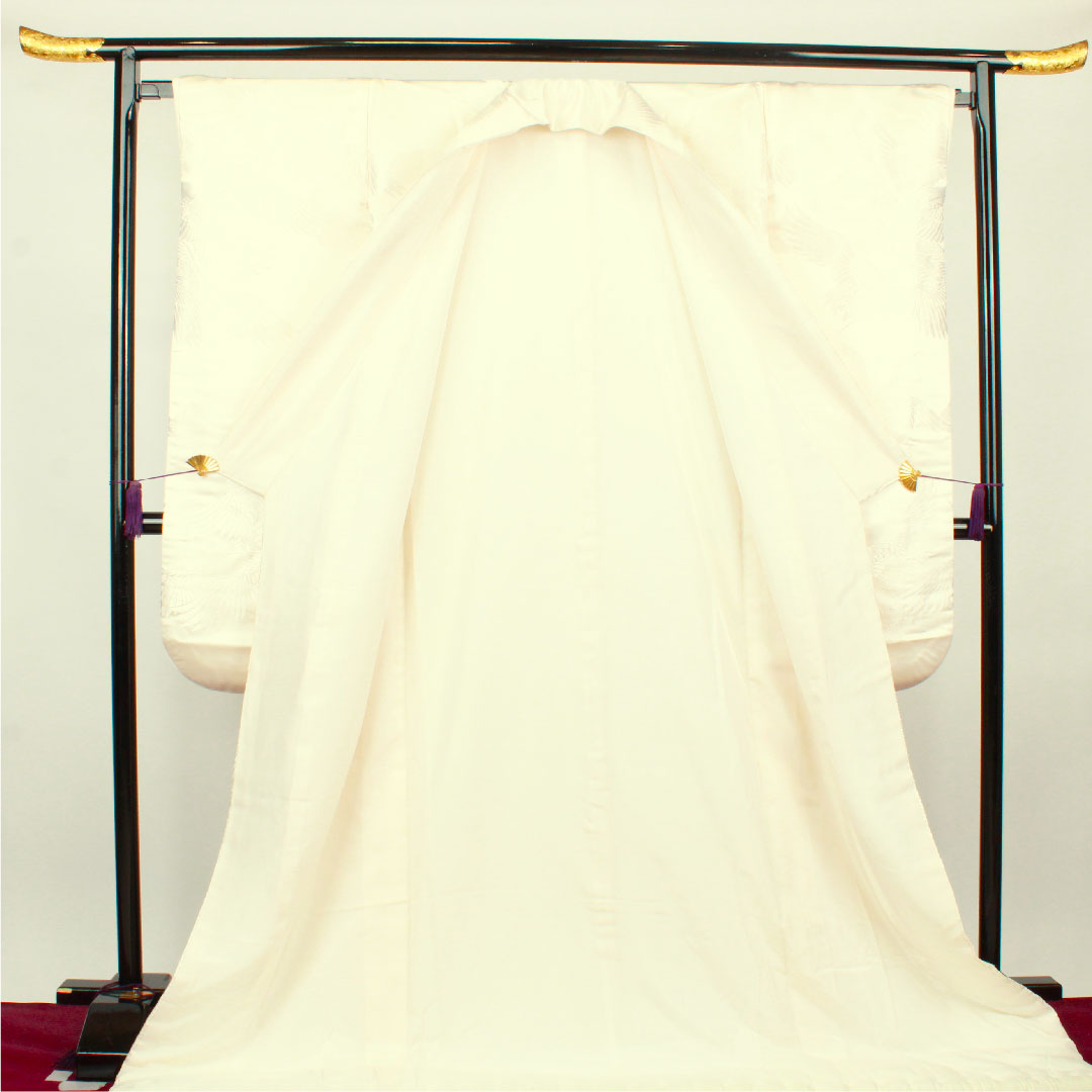 白無垢 身丈190cm 唐織 波 千羽鶴 正絹 Sランク 袷 白系 1110000442911