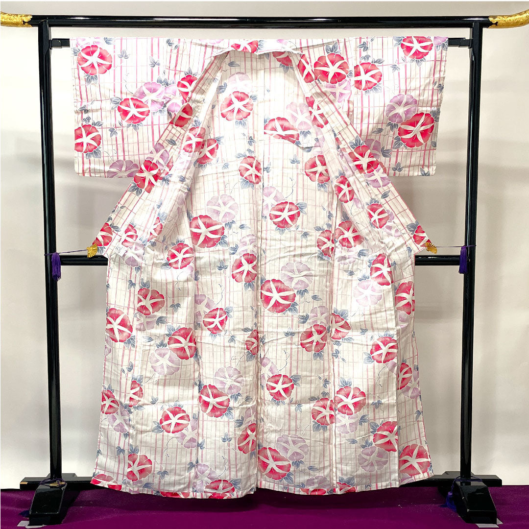 Yukata Morning Glory Check Cotton S Rank Single Layer Length 162.5cm Sleeve Length 65cm White 1118001512411