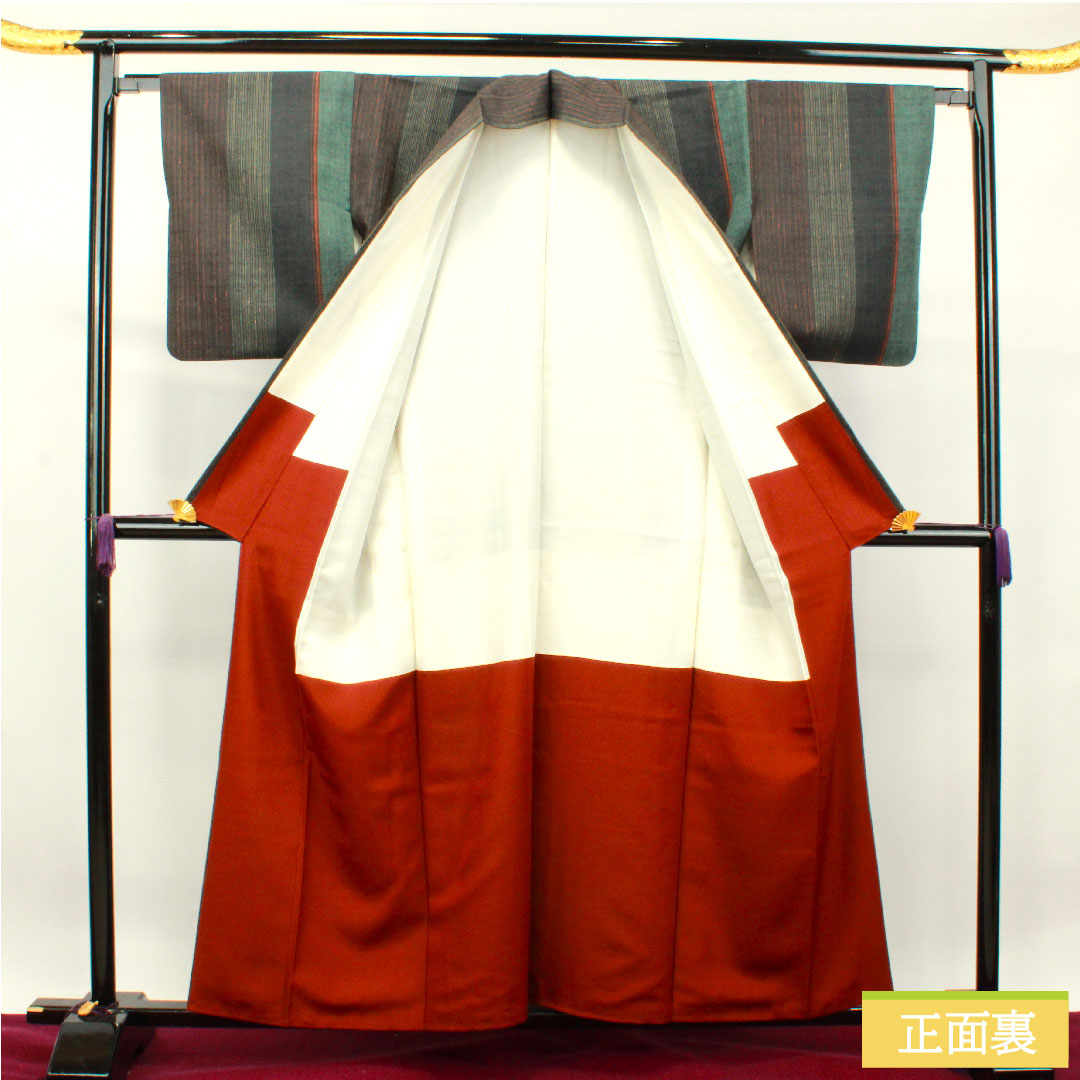 真綿紬 正絹 身丈158.5cm 裄丈64.5cm 縞模様 Sランク 袷 グラデーション系 1116003052399
