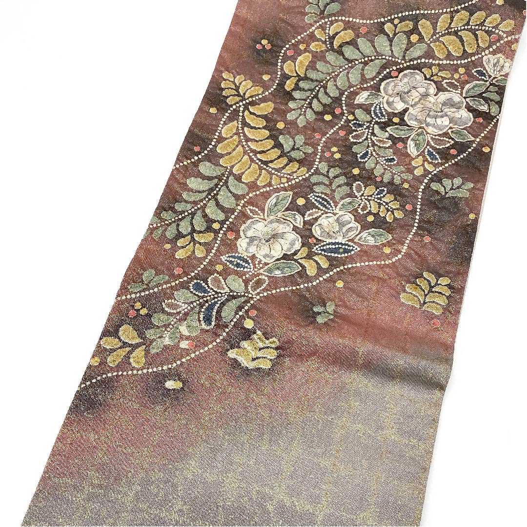 袋帯 錫色(すずいろ)辻ヶ花 ふくれ織 格子 帯丈452cm 正絹 Aランク ポイント柄 フォーマル グレー系 1123005593422