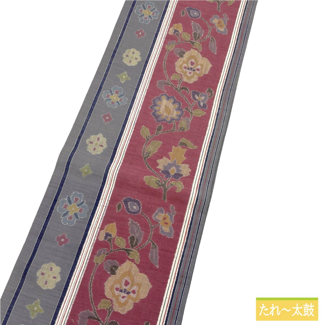 袋帯 正絹 Sランク 薄鈍色(にびいろ) 紅鶸色(べにひわいろ) 更紗 紬地 帯丈436cm 全通 カジュアル マルチカラー 1123018742328