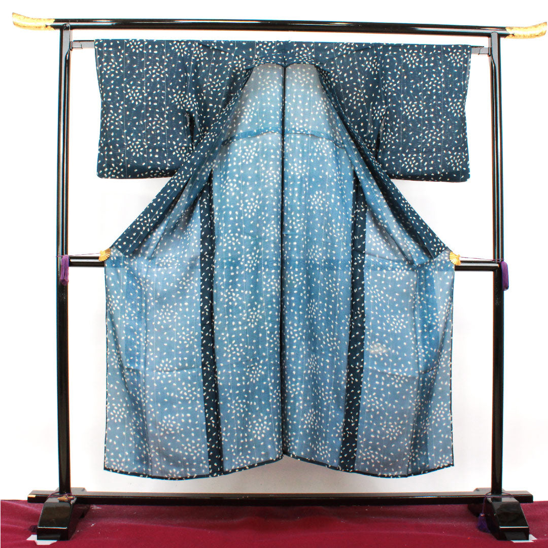 Summer pure silk komon length 148cm sleeve length 63.5cm dark navy blue abstract pattern silk S rank navy blue 1132001152118