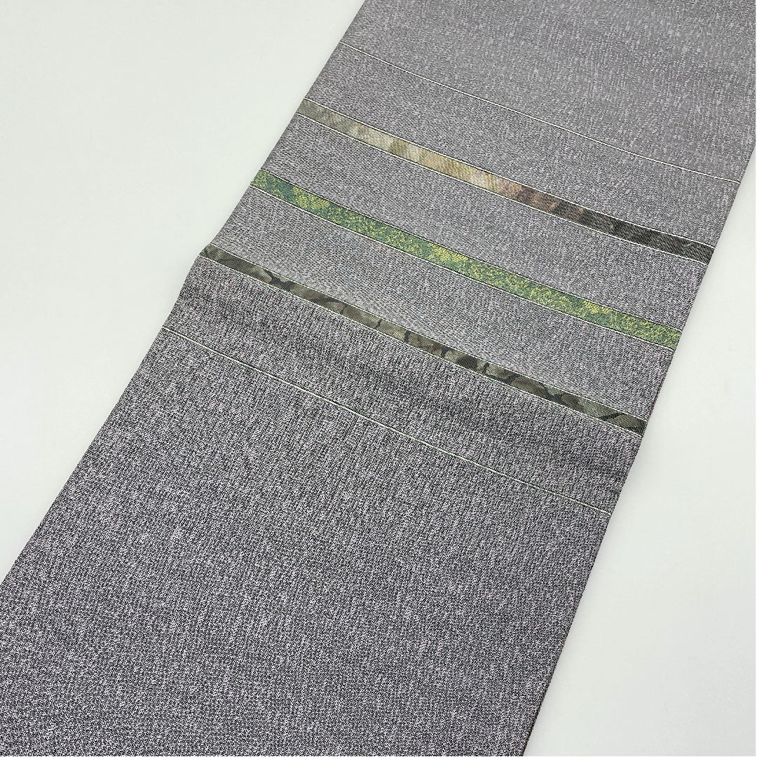 袋帯 牡丹鼠色(ぼたんねずいろ) 横段 引箔 帯丈452cm 正絹 Sランク ポイント柄 セミフォーマル グレー系 1123004922422