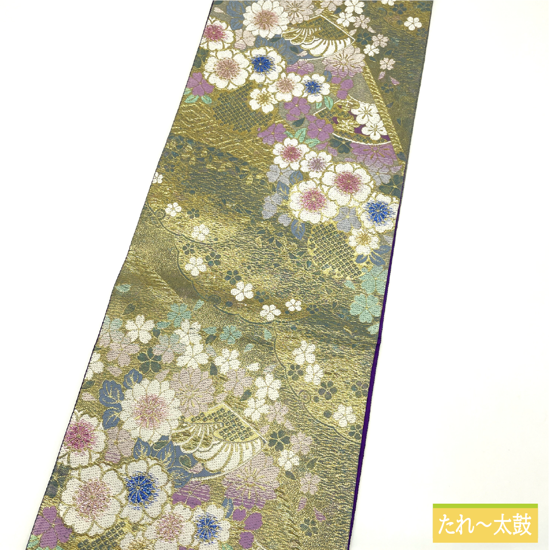 袋帯 正絹 Sランク リバーシブル 西陣織 桜 縞 帯丈464cm 六通 フォーマル グラデーション系 1123017262499