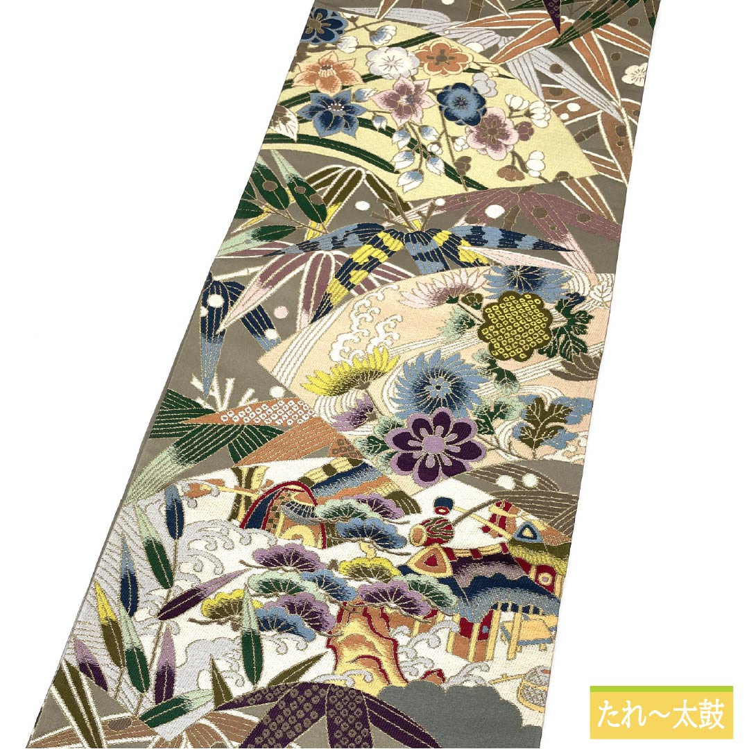 袋帯 正絹 消炭鼠色(けしずみねずみいろ) 留袖用 振袖用 白綾苑大庭 松竹梅 帯丈444cm Aランク 六通 フォーマル グレー系 1123013623322