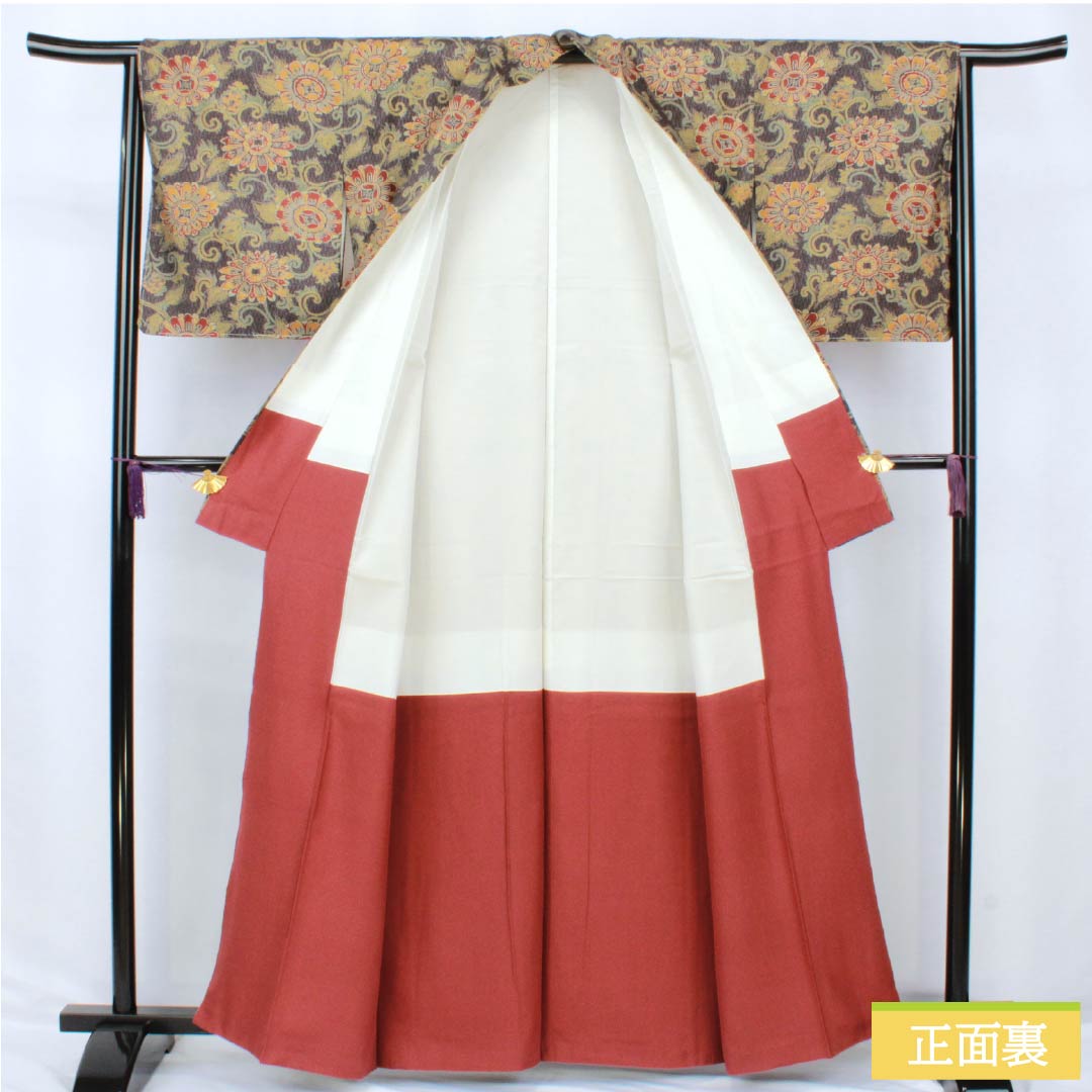 小紋 正絹 Sランク 身丈161.5cm 裄丈64.5cm 袷 石板色(せきばんいろ) 更紗 しつけ糸付き グレー系 1115007182422