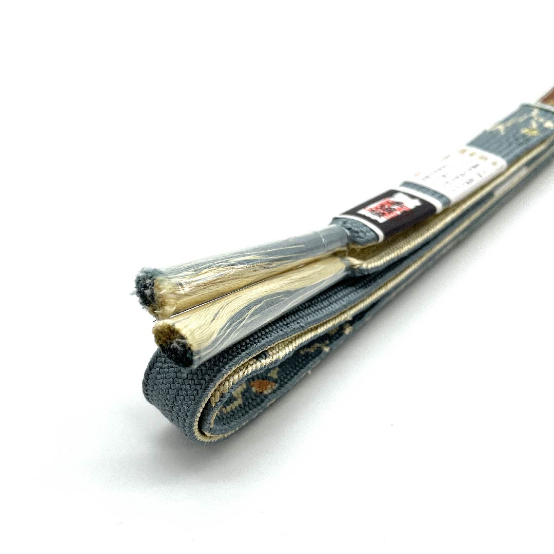 (New old stock) Obijime (sash fastener) Pure silk, quarter-length cord, light dull color, specially selected gold and silver threads, metal threads, hand-woven cord, length approx. 162cm, width approx. 1.5cm, semi-formal, S rank, light blue, 1135002252324