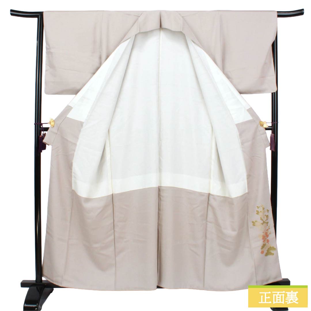 色留袖 正絹 Sランク 身丈158.5cm 裄丈65.5cm 袷 鴇色鼠色(ときいろねずいろ) 京友禅 扇面 草花模様 一つ紋 上り藤 一つ紋 グレー系 1111002242322
