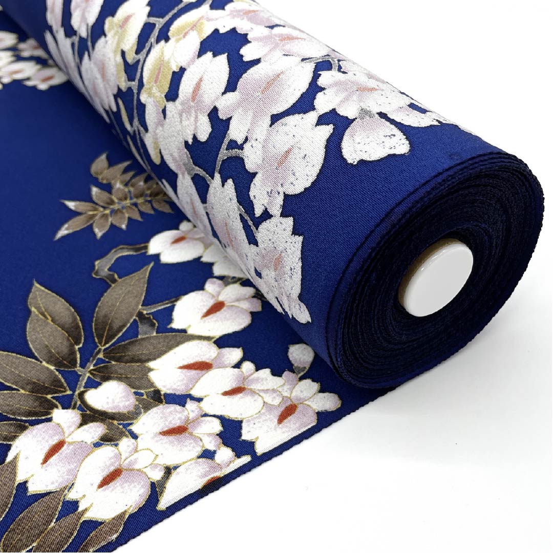 反物 小紋 正絹 丹後ちりめん 下り藤 花柄 AB反 NEWランク 紺系 1130001121918
