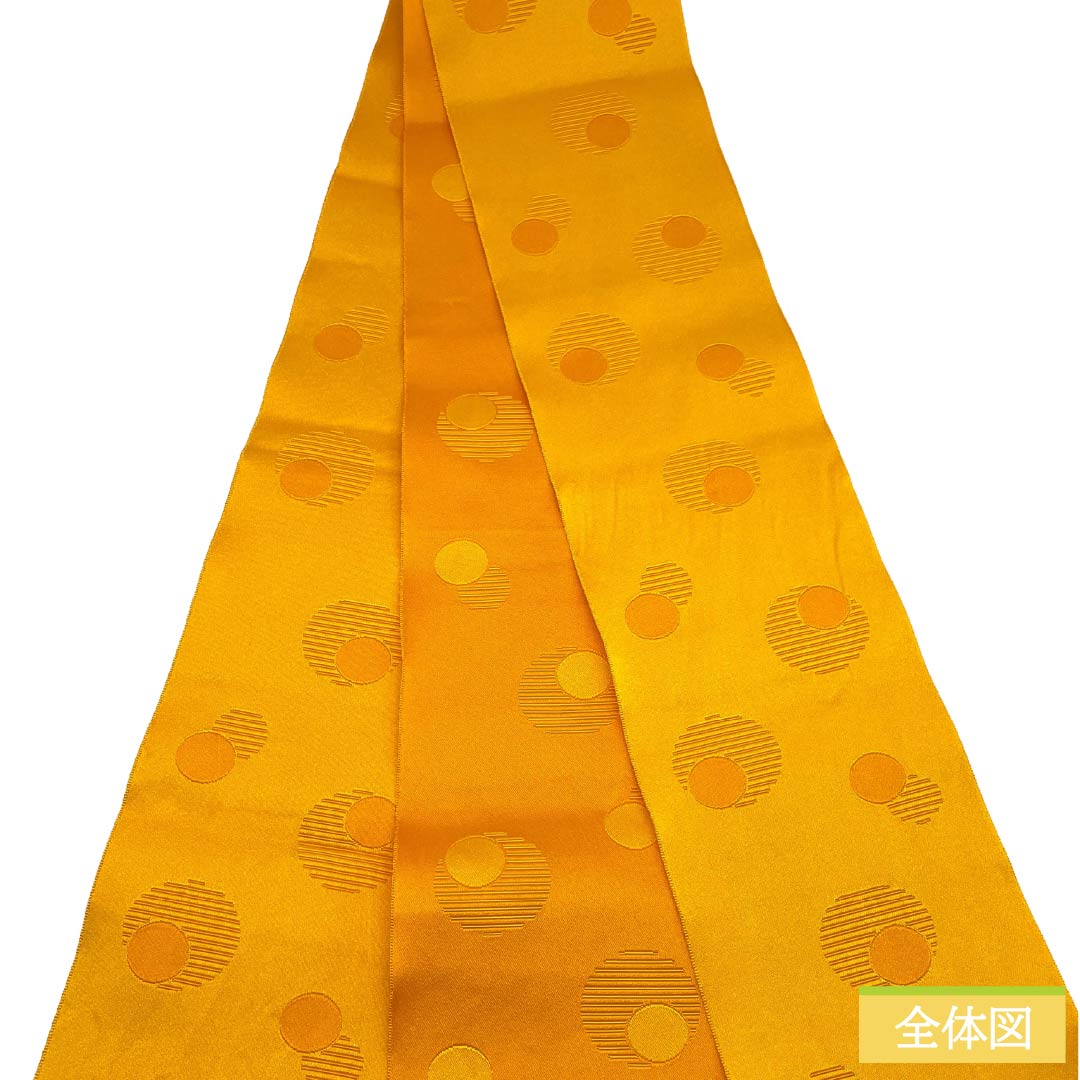 半幅帯 ポリエステル Aランク 山吹色(やまぶきいろ) 抽象模様 帯丈352cm 黄系 1125004513323