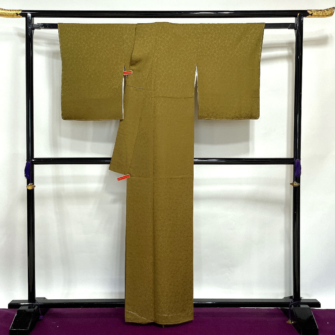 色無地 利休茶色 あたらし喜重郎 工房夢ひょうたん 黄櫨染 蛍 身丈157cm 裄丈66cm 袷 正絹 Sランク 緑系 1114000512319