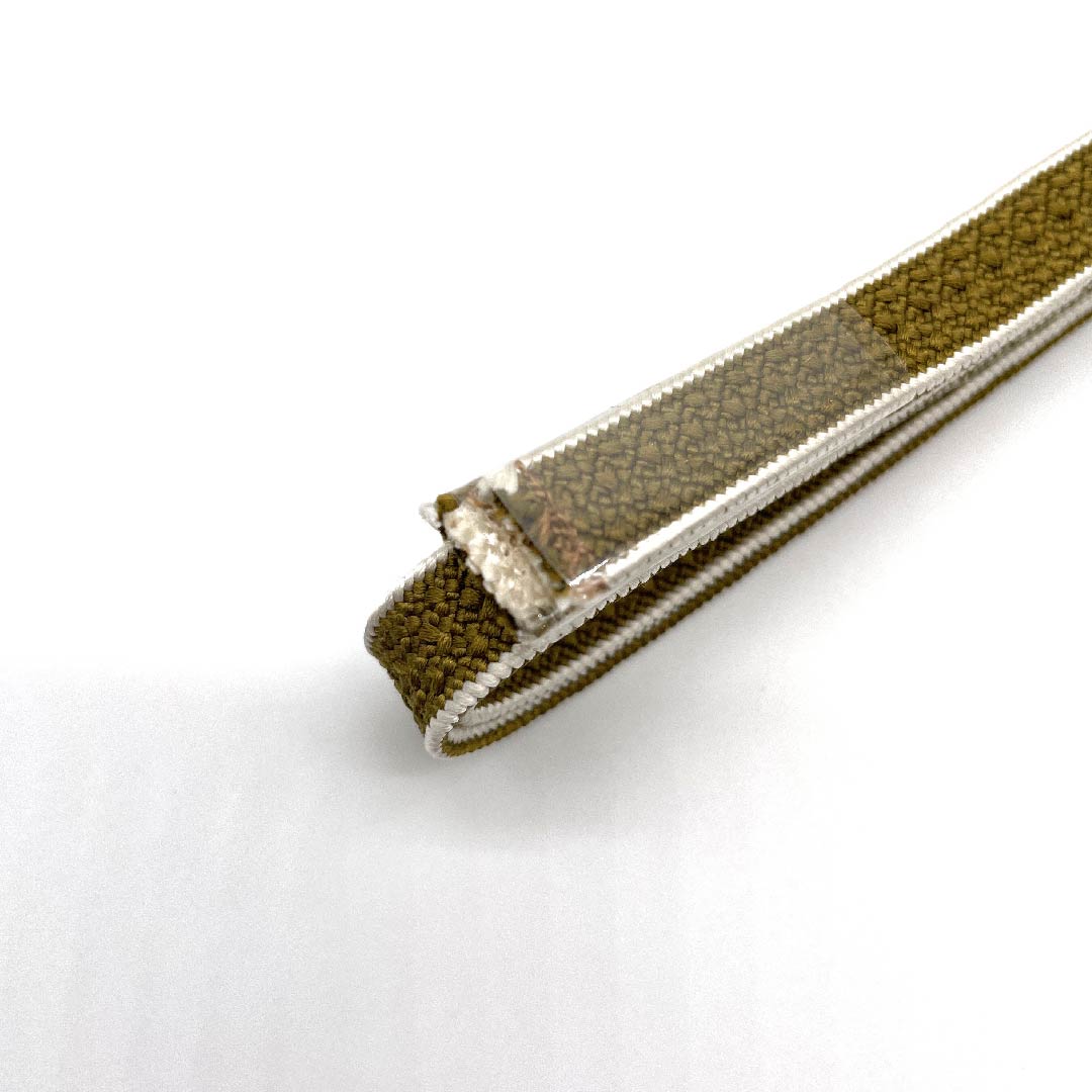 (New old stock) Obi-jime (belt fastener) Pure silk, 3-minute string, Rokou brown, Goshima string, new old stock, length approx. 129cm, width approx. 0.9cm, casual, S rank, yellow, 1135000762323