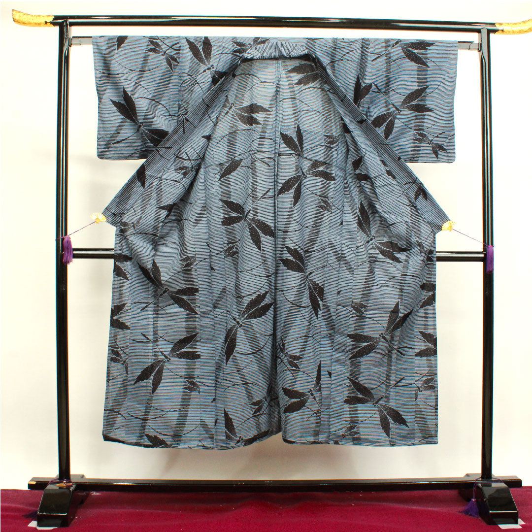 浴衣 灰青色 トンボ 木綿 Sランク 単衣 身丈145.5cm 裄丈64.5cm グレー系 1118003892122