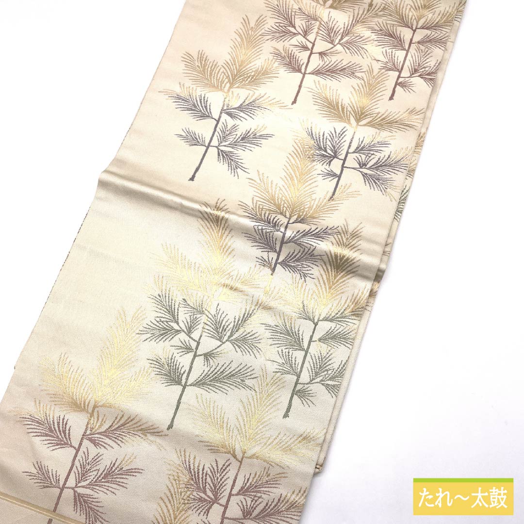 Nagoya Obi, Natural Color (Kinariiro), Wood and Plant Pattern, 361cm Long, Pure Silk, S-Rank, Full Length, Semi-Formal, Cream, Item Number: 1124008432315, Nagoya Style