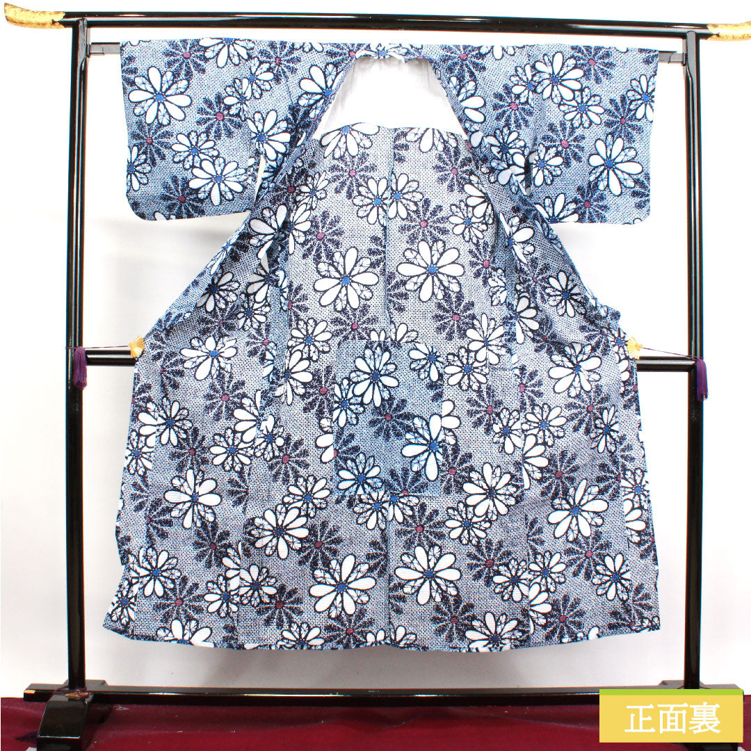 浴衣 木綿 身丈148cm 裄丈63.5cm Sランク 単衣 紺系 濃紺色(のうこんいろ) リップル 菊 1118004572118