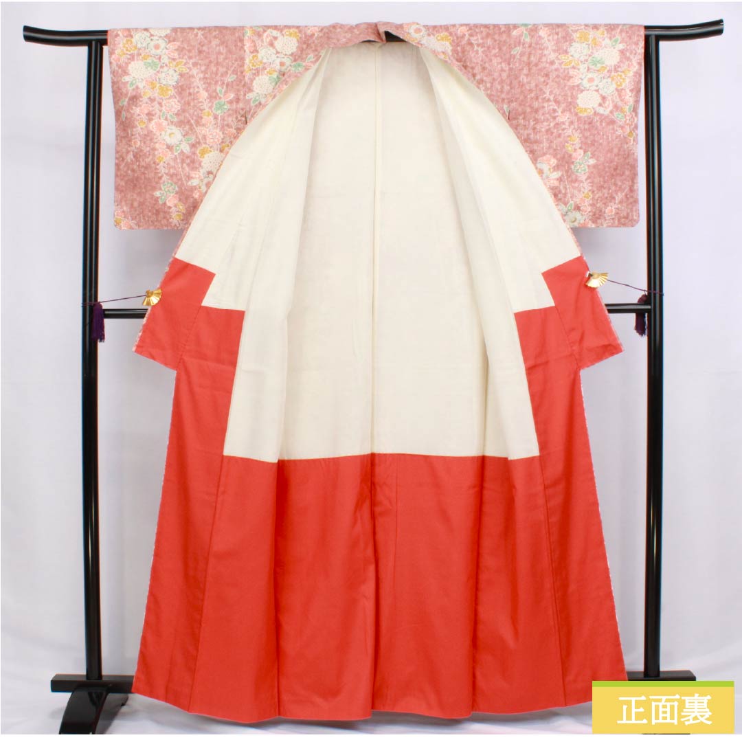 小紋 正絹 身丈162.5cm 裄丈62cm 袷 浅蘇芳色(あさきすおういろ) 紬地 辻ヶ花 Aランク ピンク系 1115006233413