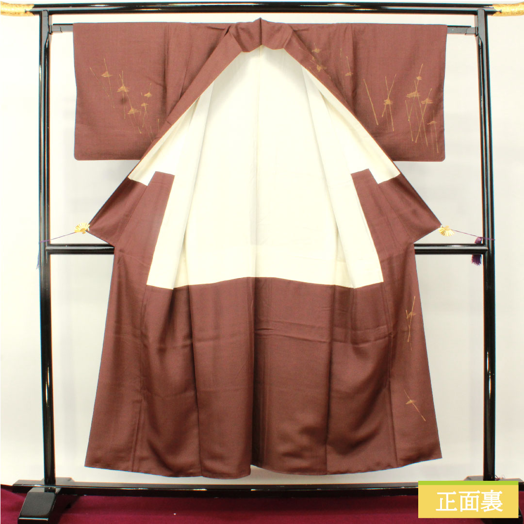 Homongi, pure silk, lined, length 152cm, sleeve length 63cm, iron black, pongee fabric, abstract pattern, S rank, brown, 1112004712214