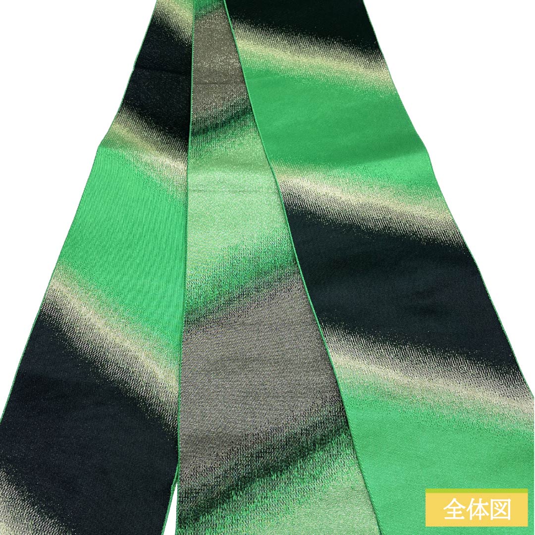 半幅帯 ポリエステル Aランク 緑色(みどりいろ) 黒色(くろいろ) 斜め縞 帯丈343cm 緑系 1125003693319