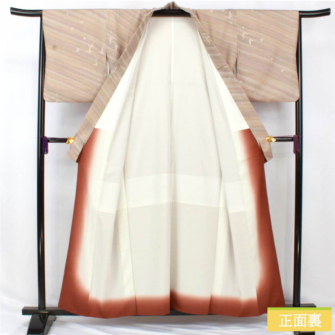 小紋 ポリエステル 身丈157cm 裄丈64.5cm 袷 ボカシ染 洗える着物 蝶 Aランク グラデーション系 1115005033399