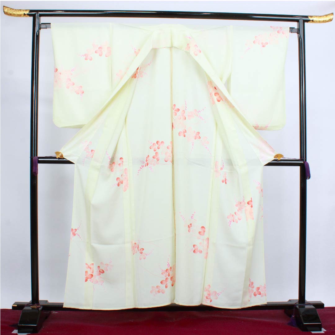 夏物 正絹 小紋 身丈157.5cm 裄丈64.5cm 白百合色(しらゆりいろ)萩 絽 Bランク クリーム系 1132000044315