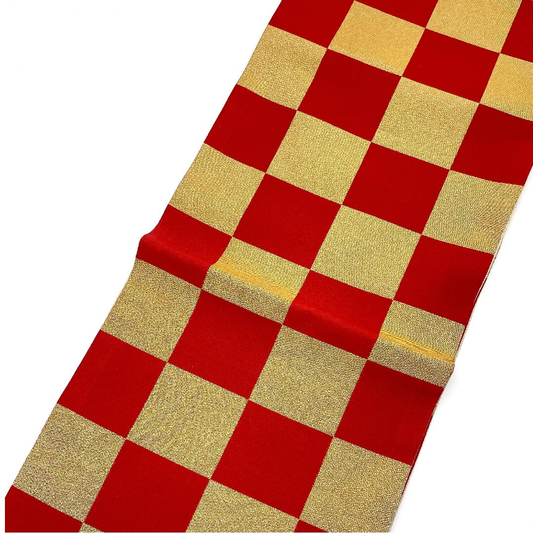 袋帯 金色 振袖用 市松 帯丈440cm 正絹 Sランク 六通 フォーマル 金系 1123006212321