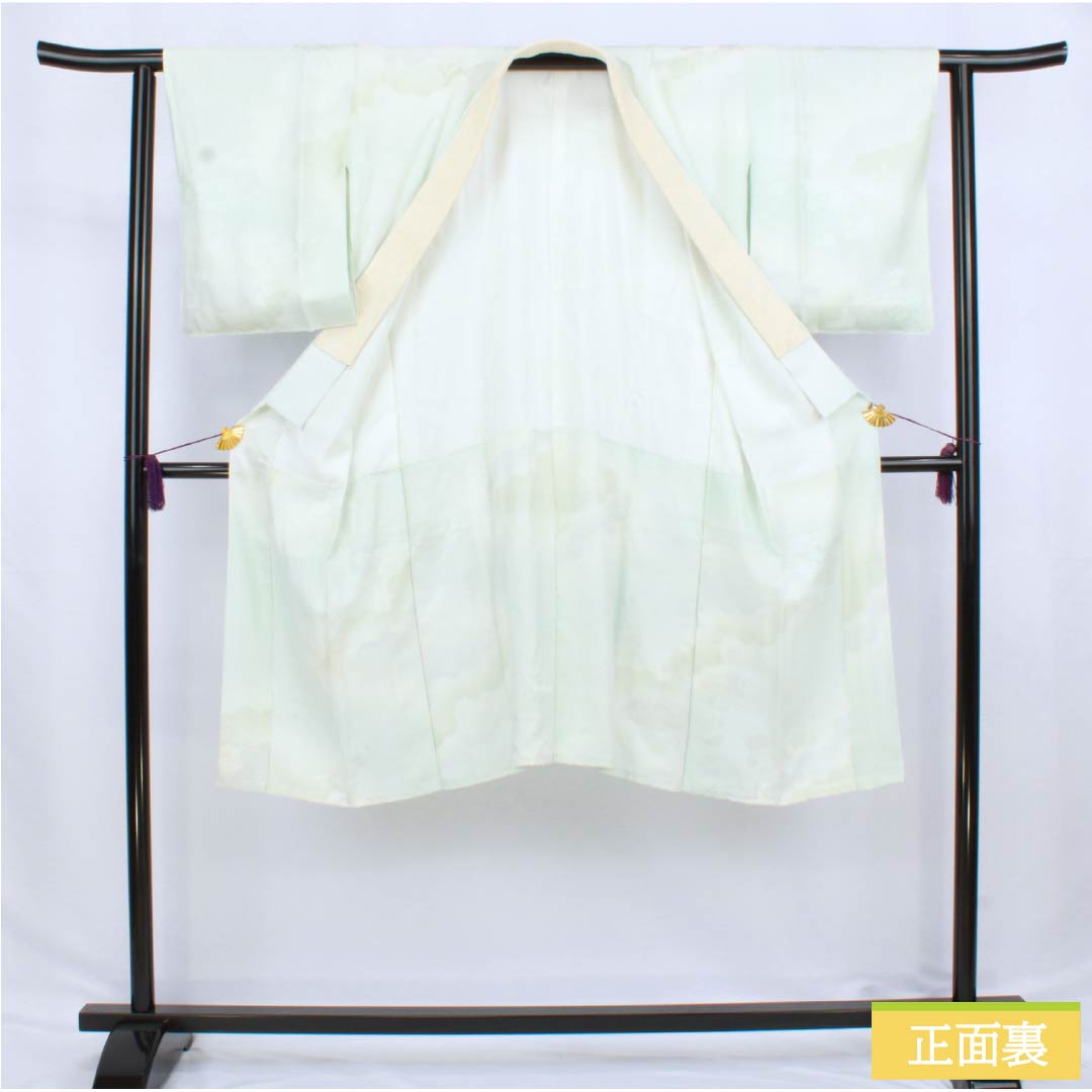 長襦袢 正絹 Sランク 身丈116cm 裄丈61cm 袷 ボカシ染 吉祥文様 半衿付き 緑系 1129000762119