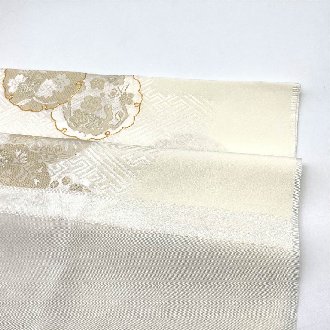 帯揚げ 正絹 Sランク フォーマル 乳白色(にゅうはくしょく) 丹後ちりめん 雪輪 金駒刺繍 長さ約170cm 幅約29.5cm 白系 1136004652911
