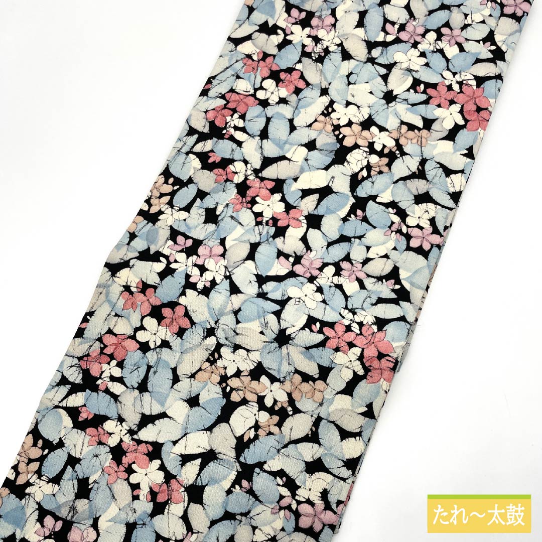 Nagoya obi, dyed obi, floral pattern, obi length 331cm, pure silk, S rank, full length, casual, black, 1124007352310, Nagoya style