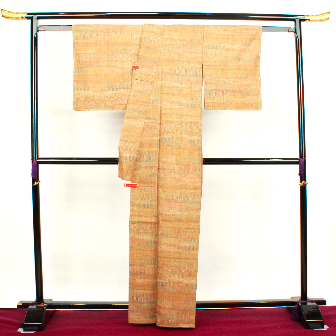 紬 身丈164cm 裄丈61.5cm 丁子色 幾何学模様 正絹 Aランク 袷 茶系 1116002333414