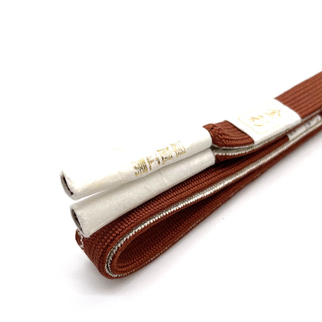 (新古品) 帯締め 正絹 四分紐 赤蘇芳色(あかすおういろ) 金属糸使用 翠嵐工房 金彩 長さ約162cm 幅約1.5cm セミフォーマル Sランク 茶系 1135001712914