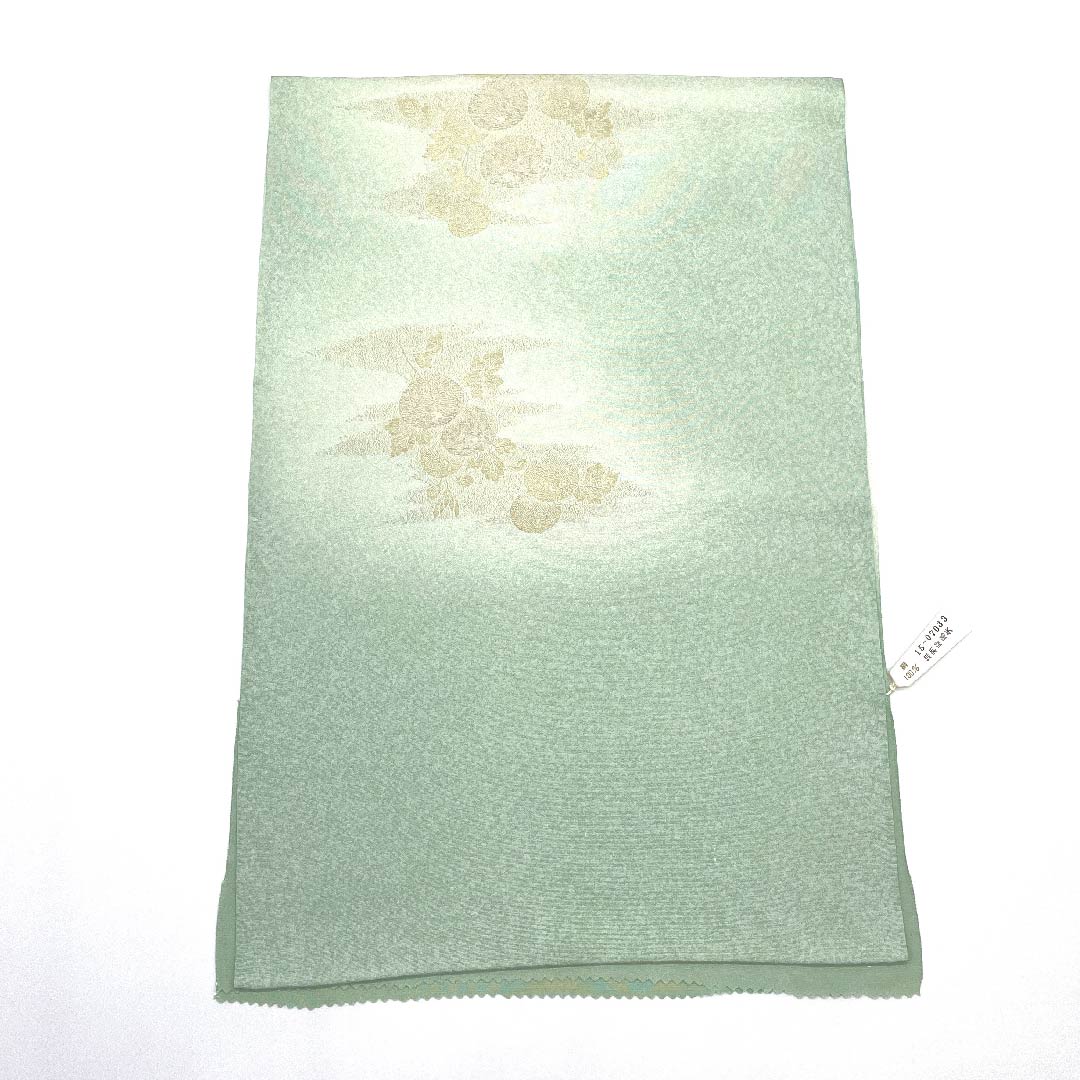(新古品) 帯揚げ 正絹 フォーマル 龍泉青瓷釉色(ロンチュエンチンツーユースーいろ) 饅頭菊 雲取り 金銀糸 長さ約178cm 幅約30.5cm Sランク 緑系 1136000122919