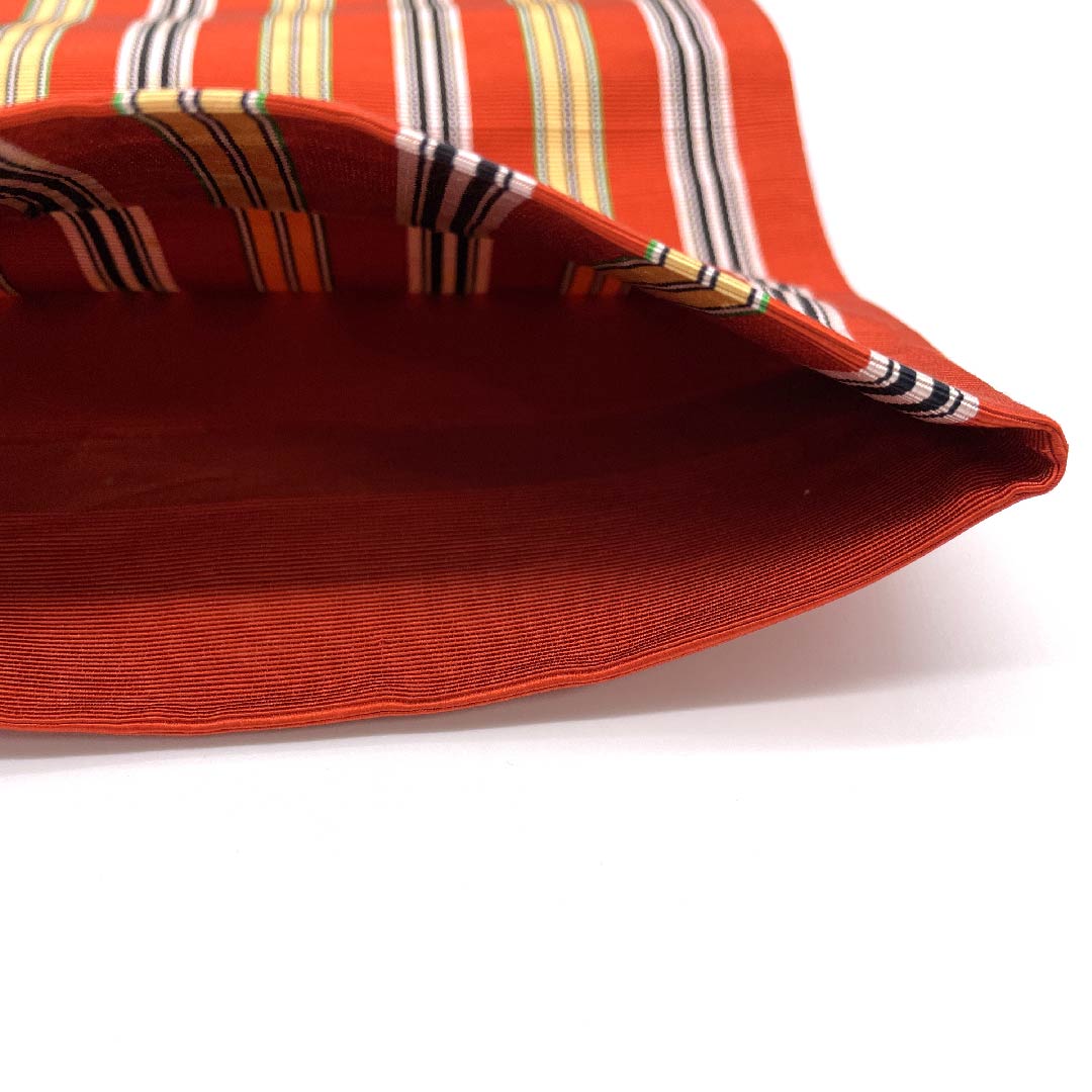 (未仕立)半幅帯 正絹 帯丈346cm 真朱色(しんしゅいろ) 縞 博多織 橙系 Sランク 1125001412326