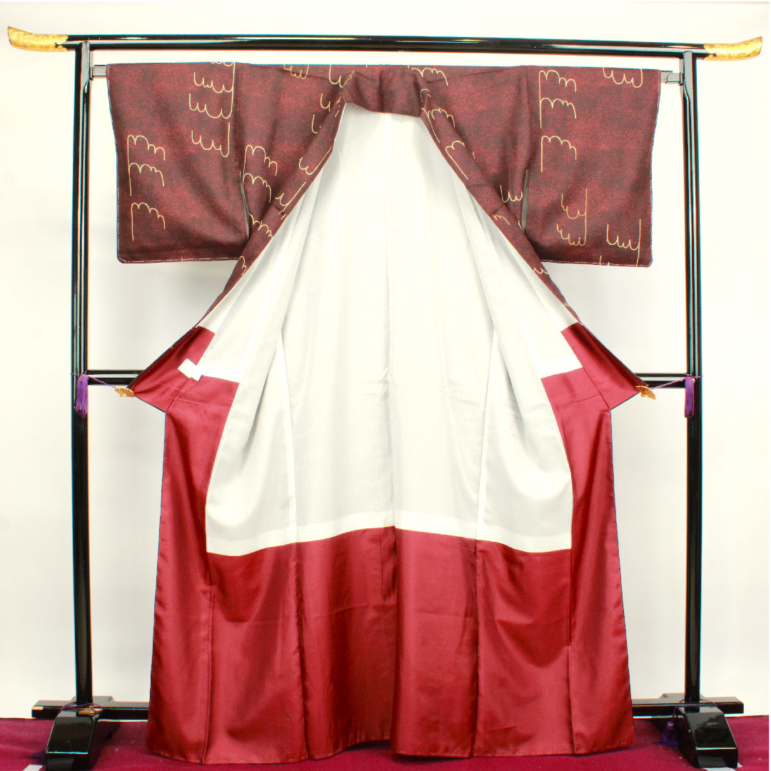 Small pattern, Length 166.5cm, Sleeve length 66cm, Awase, Deep scarlet, Washable kimono, Comes with basting thread, Unused, Abstract pattern, Polyester, S rank, Red, 1115003322512