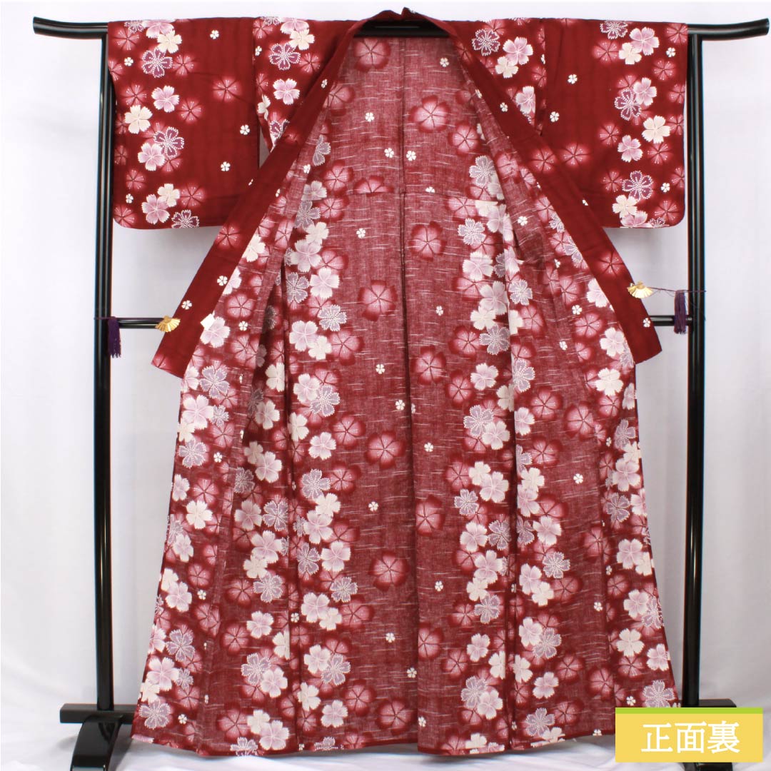 浴衣 木綿 身丈164cm 裄丈65cm Sランク 単衣 赤系 深緋色(ふかきあけいろ) 撫子 1118006412412