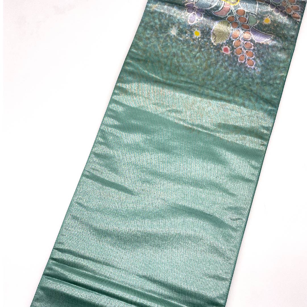 袋帯 千種色(ちぐさいろ) 銀通し 辻ヶ花 帯丈428cm 正絹 Sランク ポイント柄 セミフォーマル 緑系 1123008822319