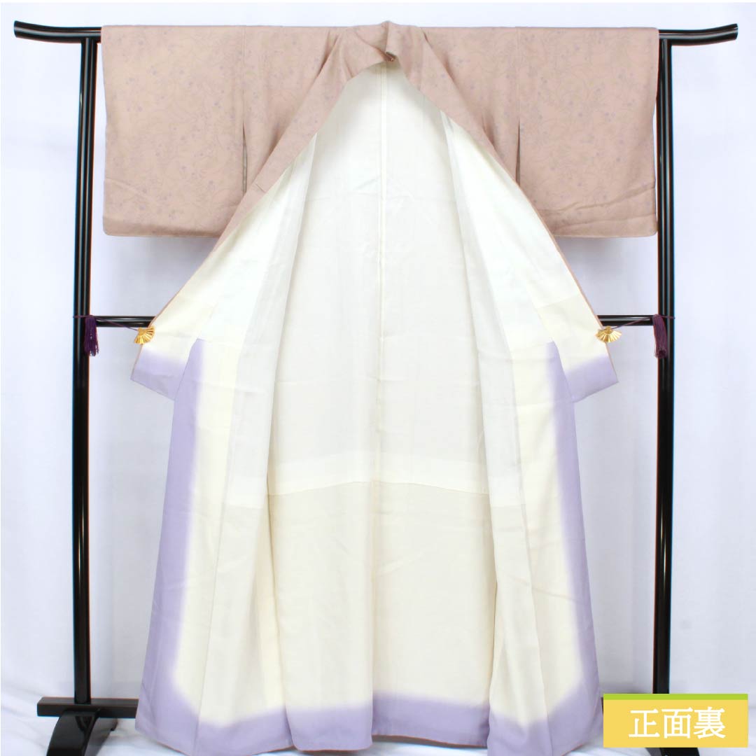 小紋 正絹 Sランク 身丈164cm 裄丈63cm 袷 惚色(ぼけいろ) 草花模様 しつけ糸付き ベージュ系 1115007362425