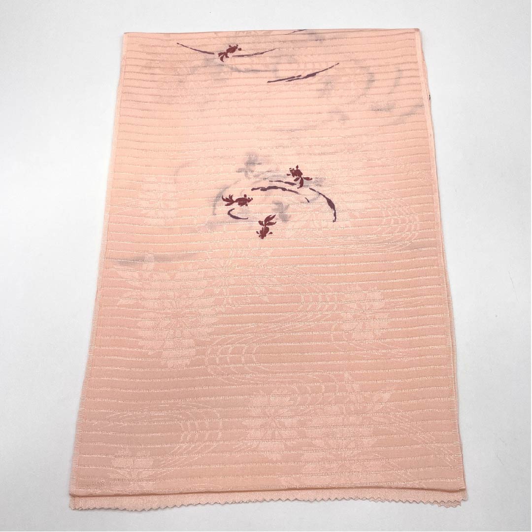 (新品)帯揚げ 正絹 セミフォーマル 乙女色(おとめいろ) 夏物 金魚 古典柄 長さ約170cm 幅約28cm NEWランク ピンク系 1136000751913